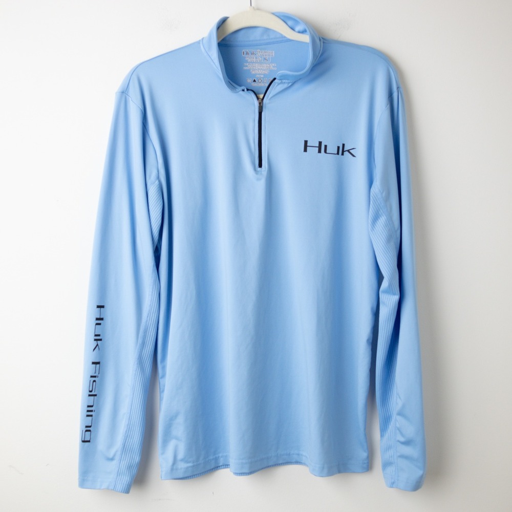 Huk Fishing Quarter Zip Mens Small Blue Pullover Hoodie Sweatshirt Performance